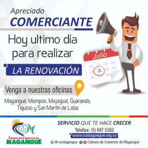 3 DE JULIO  ULTIMO DIA PARA RENOVAR TU NEGOCIO.